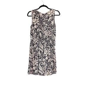 Ann Taylor Loft Dress Navy White Paisley Elastic Waist Rayon Light/Airy Womens S